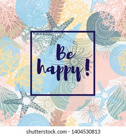 Cute sea postcard. Frame. Vector.