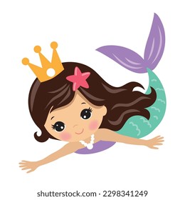 Cute sea princess mermaid vector cartoon illustration