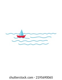 Cute sea sailboat on waves isolated on white background - Illustrations