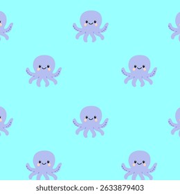 Padrão perfeito do mar bonito com polvo de estilo cartoon. Animais marinhos planos para crianças.