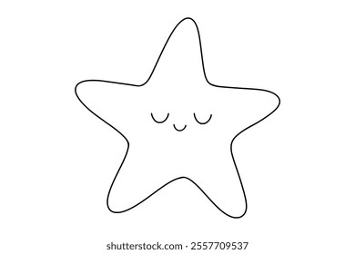 Cute sea star, outline cartoon ocean animal for children. Vector line nautical illustration for coloring book