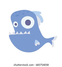 Cute sea toothy fish. Vector illustration, isolated on white background.