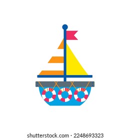 Cute sea transport. Cruise yacht, sailing vessel, sailboat, submarine, fishing boat, steamboat. Kids marine water transport. Childish ocean ship, baby nautical trawler. Cartoon vector.