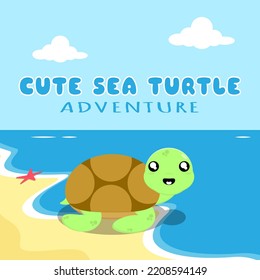 Cute sea turtle adventure on the beach. Suitable for children's product