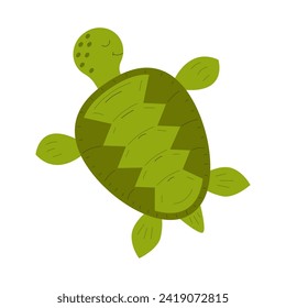 Cute sea turtle. Sea animal. Underwater life. Children's illustration in cartoon style. Vector illustration  isolated on white background