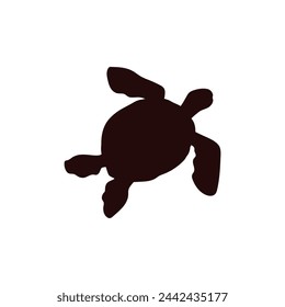 Cute sea turtle black silhouette icon. Cartoon tortoise floats. Vector outline illustration of marine reptile animal isolated on white. Ocean wild life, exotic amphibian pet top view