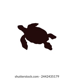 Icono lindo de la silueta negra de la tortuga marina. Ilustración del contorno del vector del animal marino del reptil aislado en blanco. Vida salvaje del océano, mascota anfibia exótica. Caricatura de tortuga flota