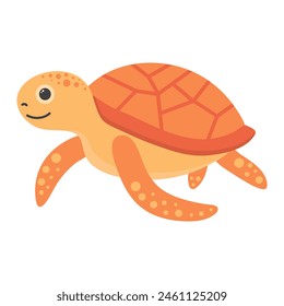 Cute sea turtle. Cartoon character. Kawaii animal isolated on white background.