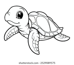 Cute Sea Turtle Cartoon Coloring Page For Kids