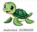 Cute sea turtle cartoon, isolated on a white background. Ideal for marine life themes, children