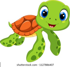 Cute sea turtle cartoon isolated on white background