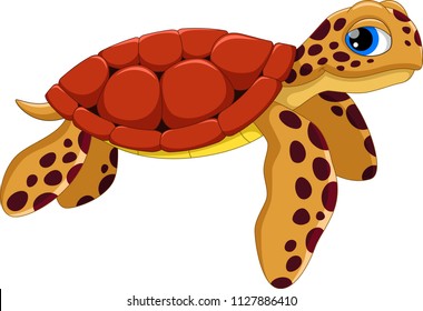 Cute sea turtle cartoon isolated on white background