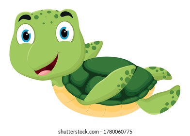 Cute Sea Turtle cartoon isolated on white background