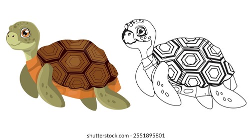 Cute Sea Turtle Cartoon for Kids, Vector Illustration.