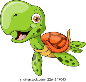 Cute sea turtle cartoon on white background