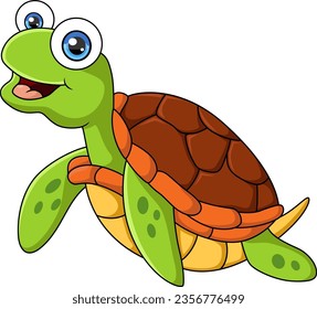 Cute sea turtle cartoon on white background