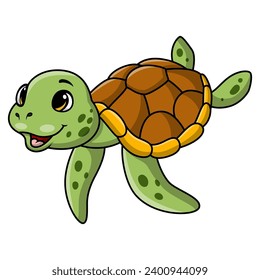 Cute sea turtle cartoon on white background