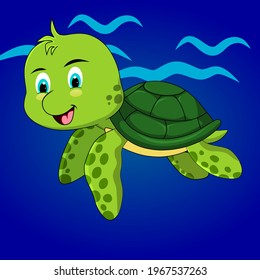 Cute Sea Turtle Cartoon Vector Clip Art