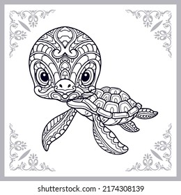 Cute sea turtle cartoon zentangle arts. isolated on white background.