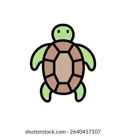 A cute sea turtle in colored outline style, suitable for marine life campaigns, underwater children's books, and eco-awareness visuals.