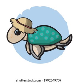 Cute Sea Turtle, Hand drawn vector illustration im cartoon style