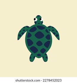 Cute sea turtle hand drawn vector illustration. Isolated ocean animal in flat style for kids logo, icon or poster.