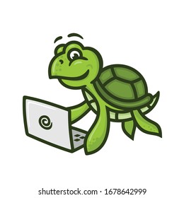 Cute sea turtle with laptop