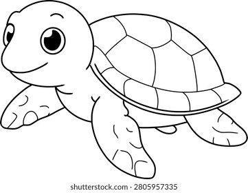 Cute Sea Turtle Line Art.