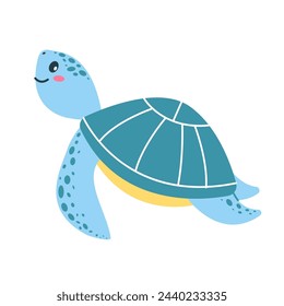 Cute sea turtle on a white background. Marine animals, ocean fish. Vector illustration in hand-drawn style for your design