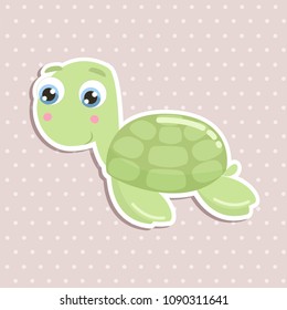Cute sea turtle sticker  vector illustration. Flat design.