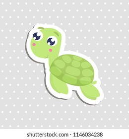 Cute sea turtle sticker  vector illustration. Flat design.