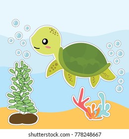 cute sea turtle sticker vector