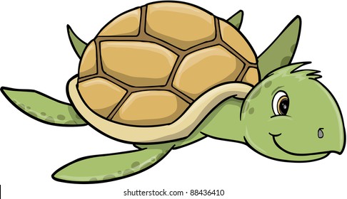 Cute Sea Turtle Vector Art Illustration Stock Vector (Royalty Free ...