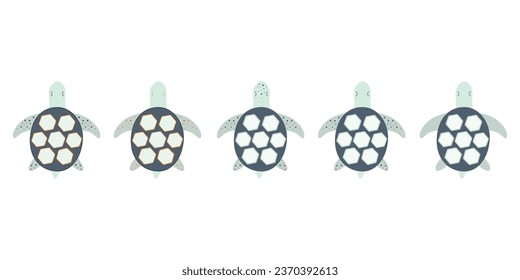 Cute sea turtle. Vector flat illustration. Element for design