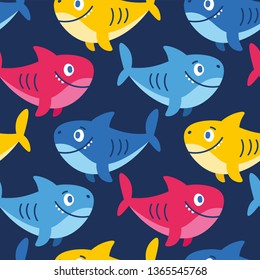 Cute sea vector animals of the deep. Cartoon seamless pattern on a color background. It can be used for backgrounds, surface textures, wallpapers, pattern fills