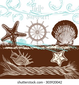 Cute sea vector illustration hello summer