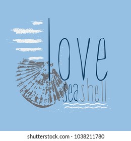 Cute sea vector print for female t-shirt. Seashell design for screen-printing press, three colour print for textile clothes. Creative poster lettering. Can be used for fabric, wallpaper.