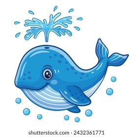 Cute sea whale animal swimming under water, big blue fish cartoon character icon. Ocean underwater life. Funny marine undersea wild creature. Adorable kid aquatic mammal. Children baby shower. Vector