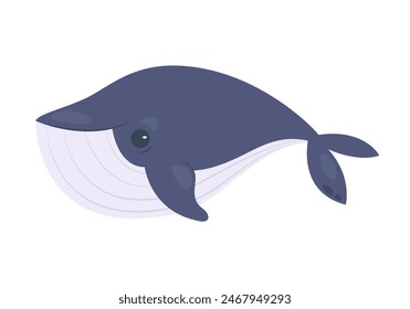 Cute sea whale, funny underwater mammal creature and marine animal vector illustration