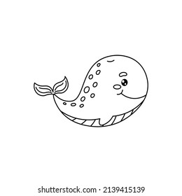 cute sea whale on a white background. black and white illustration. children's drawing