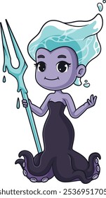 Cute sea witch holding trident vector illustration