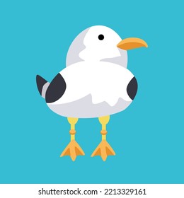 Cute seagull in cartoon style. Character for postcards, books for children. Vector illustration, icon on isolated background.