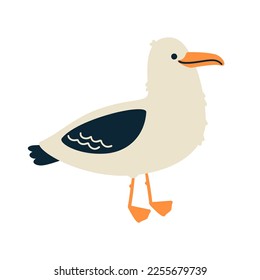 Cute seagull character. Isolated on white background. Cartoon hand drawn vector illustration.