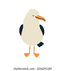 Cute seagull character. Isolated on white background. Cartoon hand drawn vector illustration.