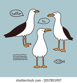 Cute seagull character vector illustration