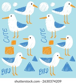 cute seagull doodle vector for background