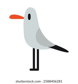 Cute seagull, little grey bird. Vector illustration isolated on white background, hand drawn, flat design