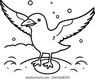 Cute seagull on the beach. Vector illustration. Cartoon style.