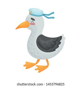 Cute seagull sailor. Vector illustration on white background.