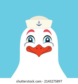 Cute Seagull Seemann. Vektorgrafik. Poster mit Tieren für Kinderkollektion, Postkarten, Design, Druck, Kindergartendekoration und Grußkarten